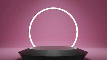 Luxury podium with ring light on colorful background