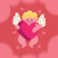 cupid angel hugging heart