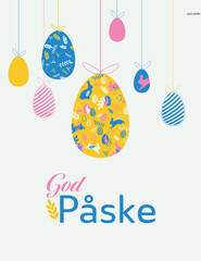 Bunte Eier mit Ostergruß auf Norwegisch/Dänisch