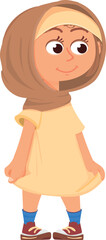 Muslim girl character. Cartoon kid in islamic clothes