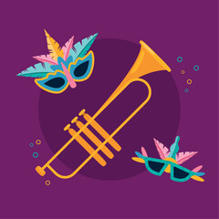mardi gras masks with trumpet © Gstudio