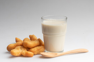 Soy milk and Patongo on white background