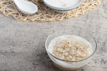 Job's tear in coconut milk in a glass cup