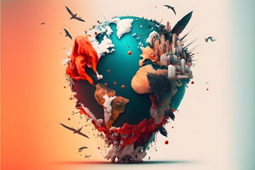 Geopolitics illustrated on a globe. Poster, banner design for chaos in the world