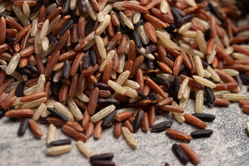 Raw three color jasmine rice.Thai rice grains