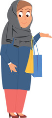 Eastern woman with shopping bags. Muslim stylish person