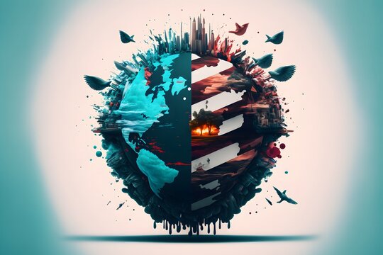 A graphic representation of geopolitics with various countries fighting directly or indirectly