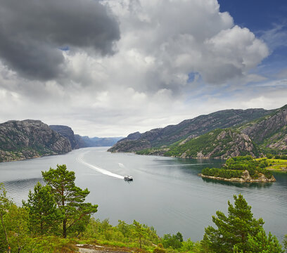 H&oslash;llesli viewpoint - Lysefjord near Oanes in Norway