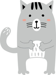 Cute cat drawing. Gray pet. Fluffy animal