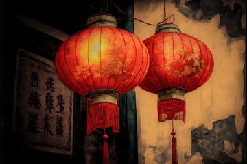 Red lanterns from strings - Generative AI