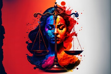 A woman representing the need for human rights, justice, and fairness in our system. Scale of Justice. Lady Justice. - Powered by Adobe
