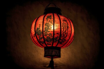 ﻿A lamp with a red shade - Generative AI