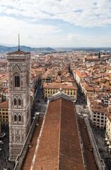 Obraz premium Florence, Italy. View of the city and Giotto's bell tower from the Dome of the Duomo