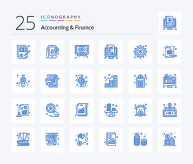 Fototapeta na wymiar Accounting And Finance 25 Blue Color icon pack including money. monitor. user. kpi. award