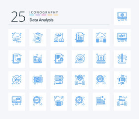 Fototapeta na wymiar Data Analysis 25 Blue Color icon pack including data. graph. connection. digital. document