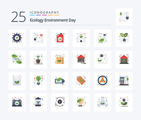 Ecology 25 Flat Color icon pack including electricity. energy. electrician. electric. green