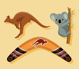 australian animals and boomerang