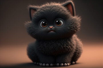 cute Black cat 3d ilustration character, generative ai