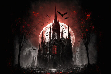 Scary horror medieval church or Gothic ancient christian cathedral. Dark mood and atmosphere. Ai generated