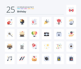 Birthday 25 Flat Color icon pack including party. celebrate. party. birthday. decoration