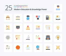 Modern Education And Knowledge Power 25 Flat Color icon pack including pen. alphabet. globe. basic. abc