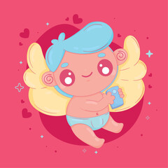 Obraz na płótnie Canvas cupid angel with smartphone