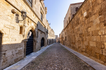 Street of the Knights of Rhode in Greece. Historic Landmark in the Old Town.