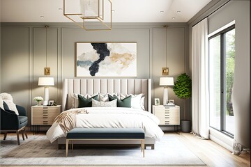 Sleek and contemporary master bedroom with a neutral color palette generative ai