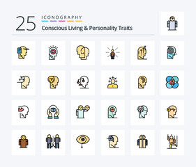 Concious Living And Personality Traits 25 Line Filled icon pack including sense. human. hat. feel. feelings