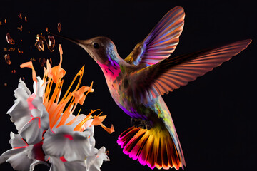 Obraz premium Hummingbird sitting on the flower. Generative AI.