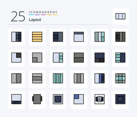 Layout 25 Line Filled icon pack including table. layout. layout. scale. maximize