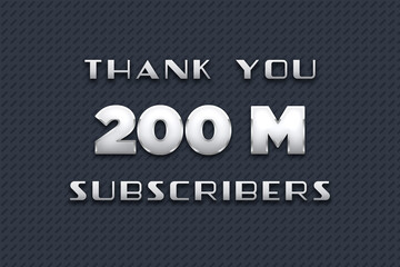 200 Million  subscribers celebration greeting banner with Metal Design