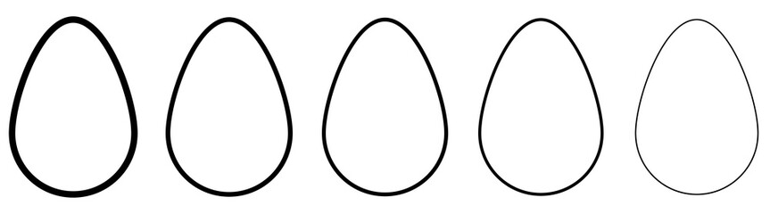 Easter eggs set. Egg with different thickness outline shapes. Vector illustration