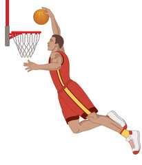 basketball player male jumping for a slam dunk isolated on a white background © yojo