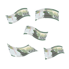 Kenyan Shilling Vector Illustration. Kenya money set bundle banknotes. Falling, flying money 500 KES. Flat style. Isolated on white background. Simple minimal design.