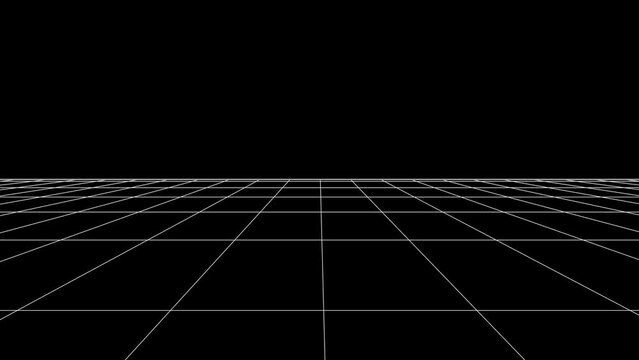  Perspective wireframe grid simple black and white. Seamless loop. 
