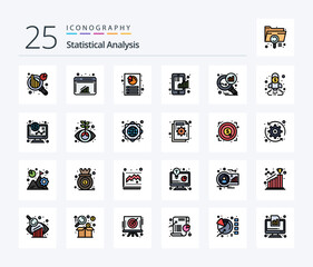 Statistical Analysis 25 Line Filled icon pack including graph analysis. statistical. customization. graph. chart