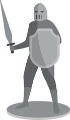 Knight plastic toy. Cartoon warrior with sword and shield