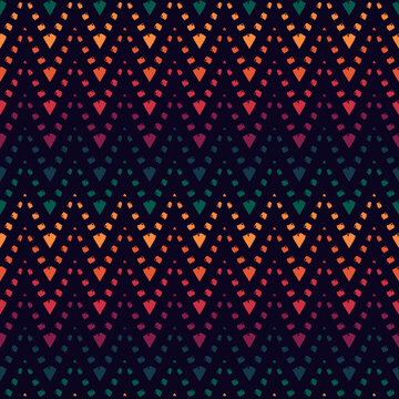 Ethnic seamless pattern. Freehand horizontal zigzag chevron stripes print. Boho chic, indigenous, tribal background