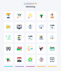 Creative Marketing 25 Flat icon pack  Such As up. rocket. hand. sort. filter