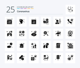 Coronavirus 25 Solid Glyph icon pack including virus. travel. browser. ship. banned travel