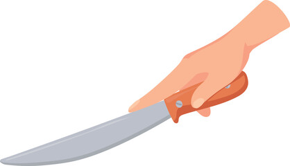 Hand with knife cutting. Chopping food cartoon icon