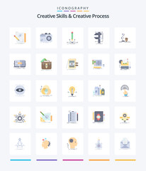 Creative Creative Skills And Creative Process 25 Flat icon pack  Such As calipers. measure. photo. draw. pen