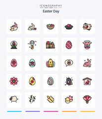 Creative Easter 25 Line FIlled icon pack  Such As egg. egg. nest. globe. card