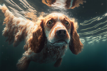 Illustration of a dog underwater - Created with generative ai