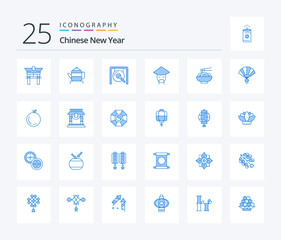 Chinese New Year 25 Blue Color icon pack including food. chinese. gong. monk. emperor
