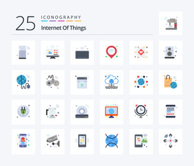 Internet Of Things 25 Flat Color icon pack including wifi. pin. internet of things. map. things