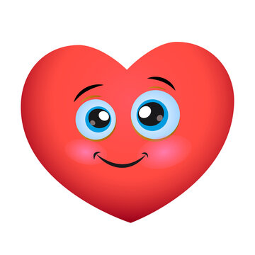 Cute red smiling heart emoji. Smiling face of cartoon heart icon isolated on transparent background. 
