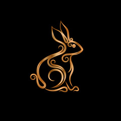 Golden rabbit abstract symbol logo. Luxury gold bunny vector line art illustration template