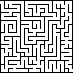 Labyrinth with enter and exit. Maze vector kids game. Square shape. Printable worksheet for kids. Early education practice.